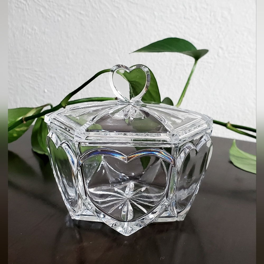Heart Hexagon Glass Trinket Bohemia Crystal Czech Republic